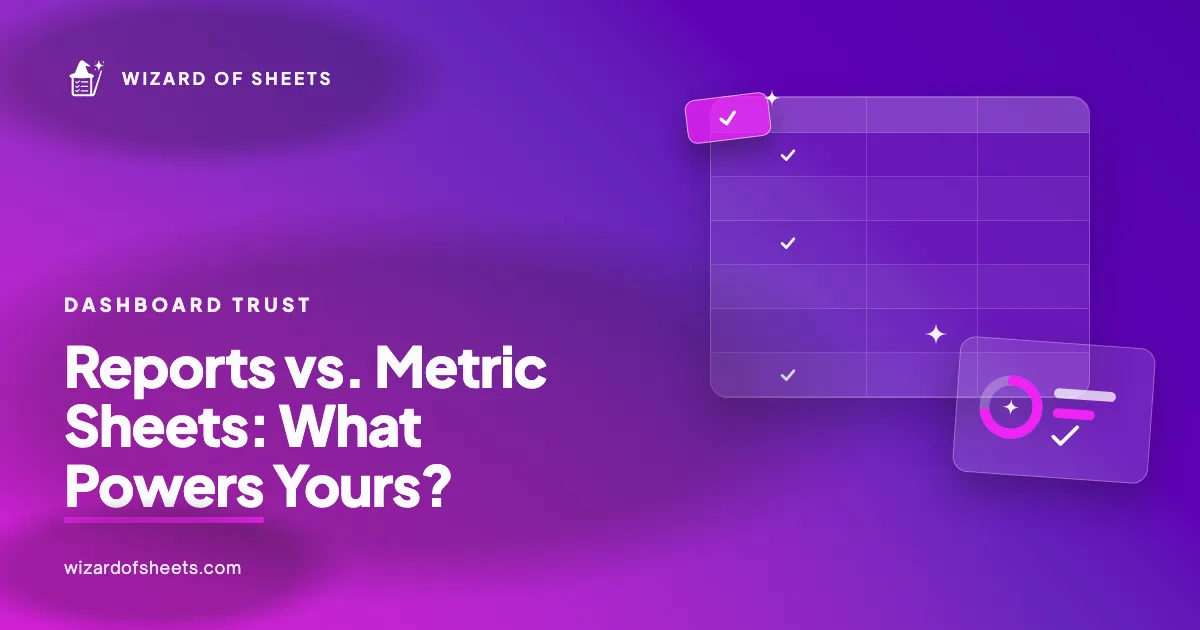 Comparison graphic for Smartsheet reports and metric sheets in dashboards